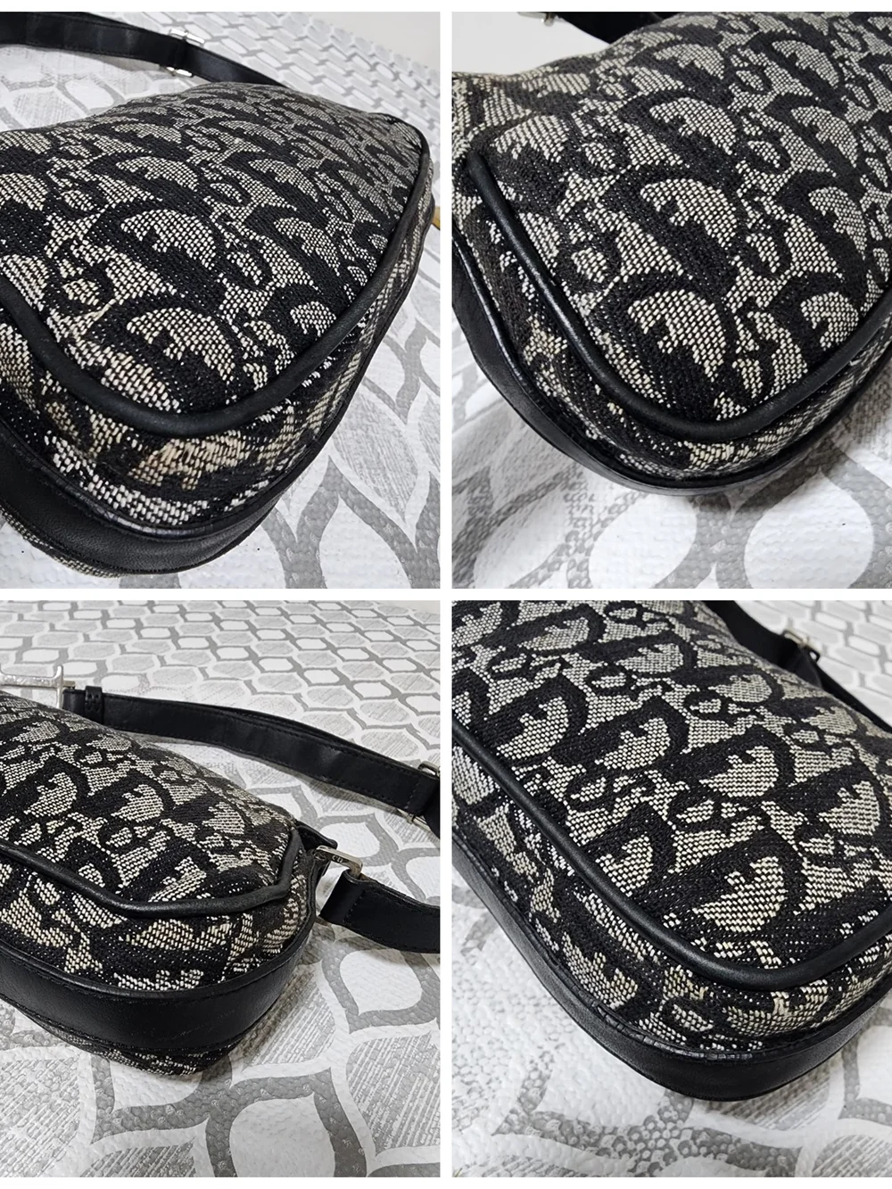 CHRISTIAN DIOR Monogram Shoulder Bag Pochette Black/Grey